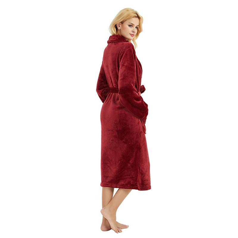 HEARTNICE Womens Fleece Robes, Soft Plush Long Bathrobe, Thick Kimono Robes for Womens, Warm House Coat (A-Wine, L/XL) - Image 2